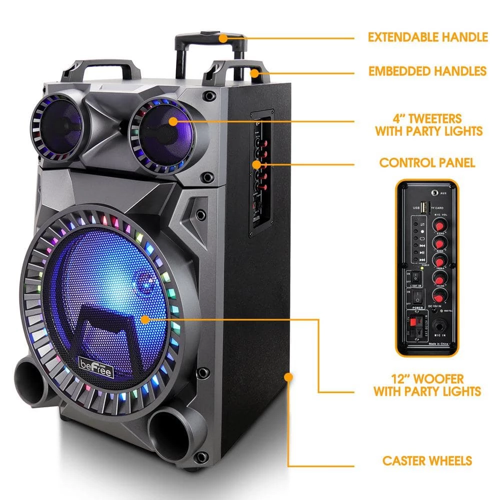 12 in. Portable Rechargeable Bluetooth Party Speaker by BEFREE SOUND 5 12 in. Portable Rechargeable Bluetooth Party Speaker by BEFREE SOUND - Image 3