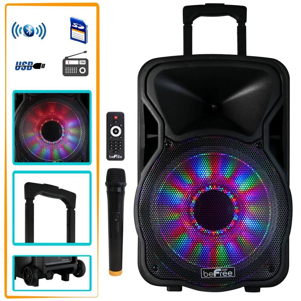 12 in. 2500-Watt Bluetooth Rechargeable Portable Party PA Speaker with Illuminating Lights by BEFREE SOUND 4 12 in. 2500-Watt Bluetooth Rechargeable Portable Party PA Speaker with Illuminating Lights by BEFREE SOUND - Image 2