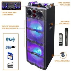 Portable Double 10 in. Subwoofer Bluetooth Party Speaker with Reactive Lights by BEFREE SOUND -Eaton Sales black befree sound portable audio video 98597501m 44 1000