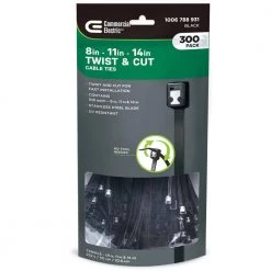8 in., 11 in. and 14 in. Assorted Twist and Cut Cable Ties, Black (300-Pack) by Commercial Electric