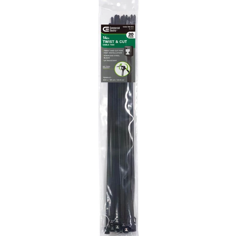 14 in. Twist and Cut Cable Tie, Black (20-Pack) by Commercial Electric 3 14 in. Twist and Cut Cable Tie, Black (20-Pack) by Commercial Electric