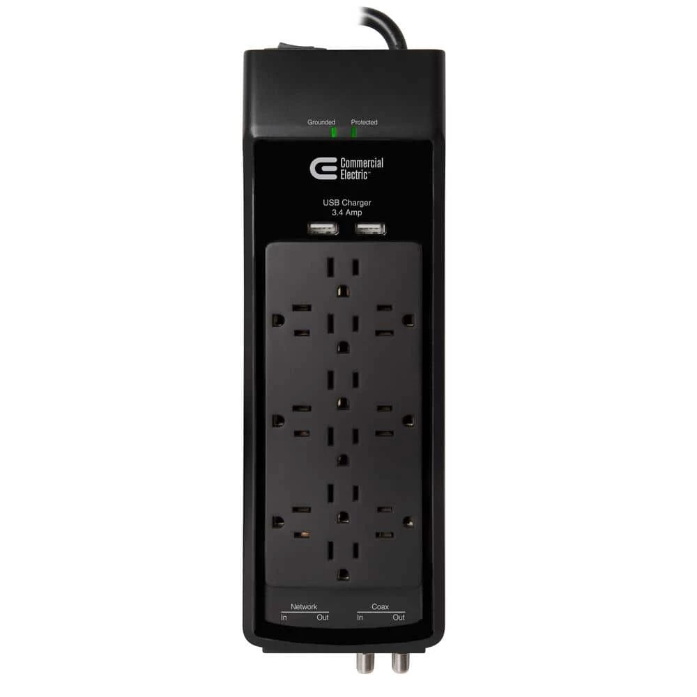 6 ft. 12-Outlet Surge Protector with Coax and USB RJ45, Black by Commercial Electric 3 6 ft. 12-Outlet Surge Protector with Coax and USB RJ45, Black by Commercial Electric
