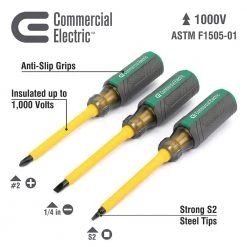 3-Pieces Insulated Screwdriver by Commercial Electric -Eaton Sales commercial electric electrical screwdrivers nut drivers ce180434 c3 1000