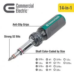 Multi-Bit Screwdriver and Nut Driver by Commercial Electric -Eaton Sales commercial electric electrical screwdrivers nut drivers ce180604 1f 1000