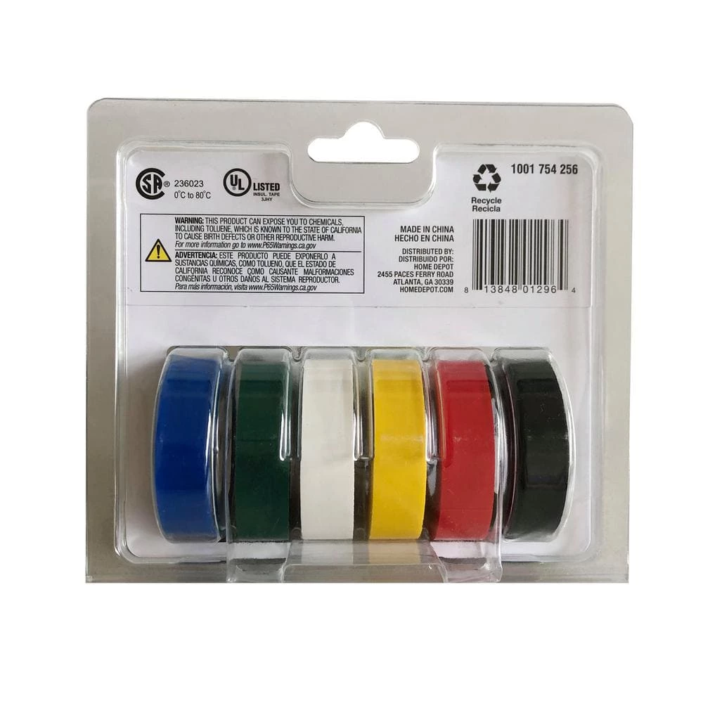 1/2 in. x 20 ft. Electric Tape, Multi-Color (6-Pack) by Commercial Electric 4 1/2 in. x 20 ft. Electric Tape, Multi-Color (6-Pack) by Commercial Electric - Image 2