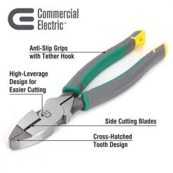 9 in. High Leverage Wire Cutting Pliers with Tape Puller by Commercial Electric -Eaton Sales commercial electric electrician s lineman s pliers ce180407 fa 1000
