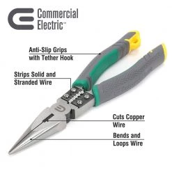 8 in. Long Nose Pliers and Stripper by Commercial Electric -Eaton Sales commercial electric electrician s needle nose pliers ce190203 c3 1000