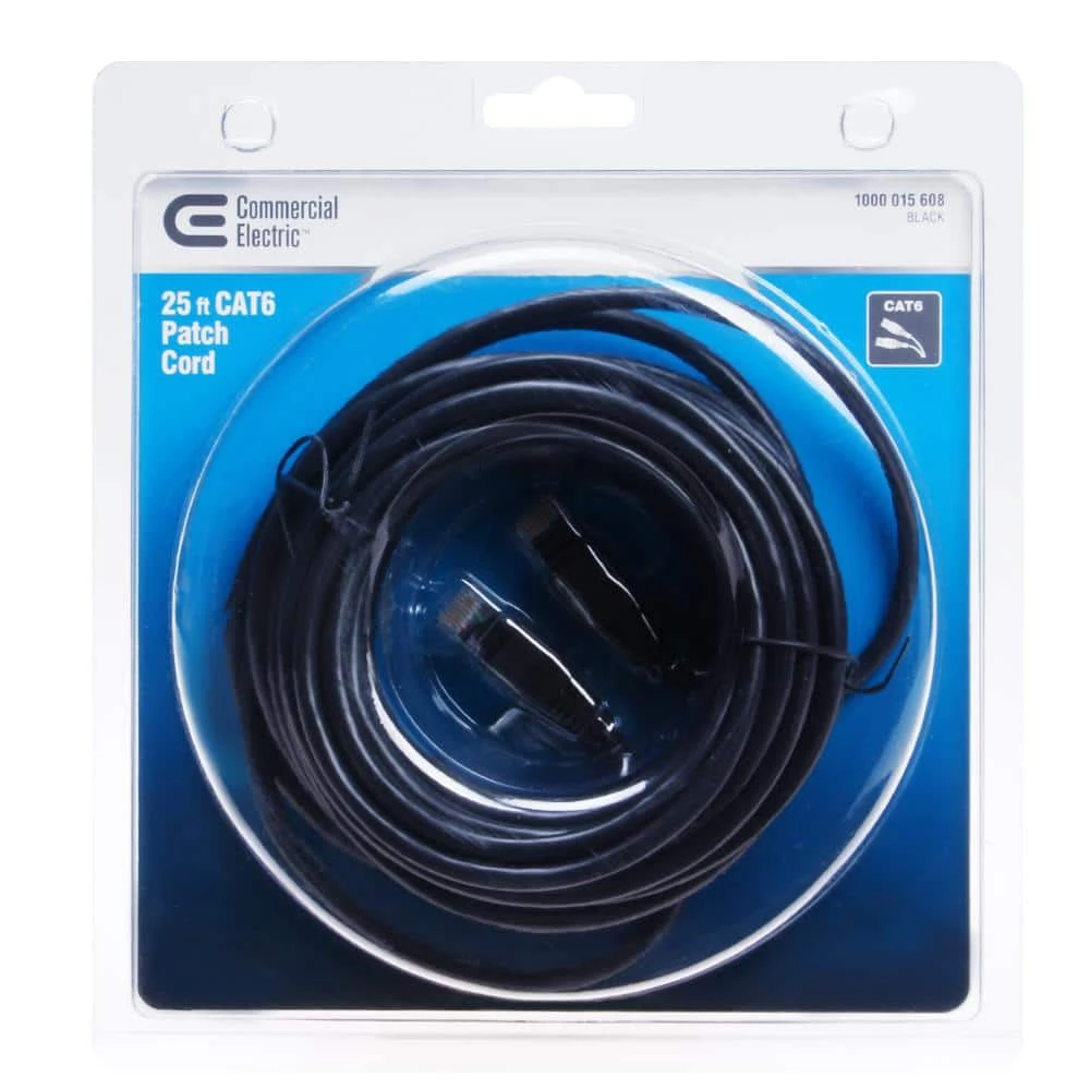 25 ft. 24/7-Gauge 8-Wire CAT6 Ethernet Cable, Black by Commercial Electric 4 25 ft. 24/7-Gauge 8-Wire CAT6 Ethernet Cable, Black by Commercial Electric - Image 2