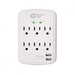 6-Outlet Wall Mounted Surge Protector with USB, White by Commercial Electric