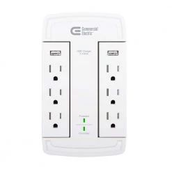6-Outlet Wall Mounted Swivel Surge Protector with USB, White by Commercial Electric