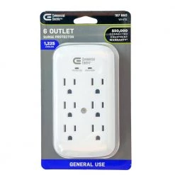 6-Outlet Wall Mounted Surge Protector, White by Commercial Electric -Eaton Sales commercial electric surge protectors la 9a 8 1f 1000