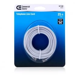 25 ft. Corded Phone Line, White by Commercial Electric -Eaton Sales commercial electric telephone cords 25 ft line 4c white a0 1000