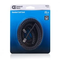 25 ft. Corded Phone Handset Coil, Black by Commercial Electric 9 25 ft. Corded Phone Handset Coil, Black by Commercial Electric -Eaton Sales commercial electric telephone cords 25ft cpp 4c bk a0 1000