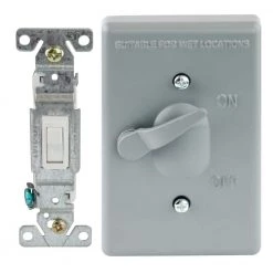 Gray 1-Gang Weatherproof Toggle Switch Cover Combination with Switch by Commercial Electric