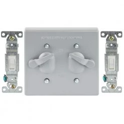Gray 2-Gang Weatherproof Toggle Switch Cover Combination with Switches by Commercial Electric