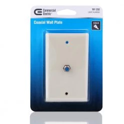 Coaxial Cable Wall Plate, Light Almond by Commercial Electric -Eaton Sales light almond commercial electric coaxial wall plates video cbl wall plate lt almd 1line 40 1000