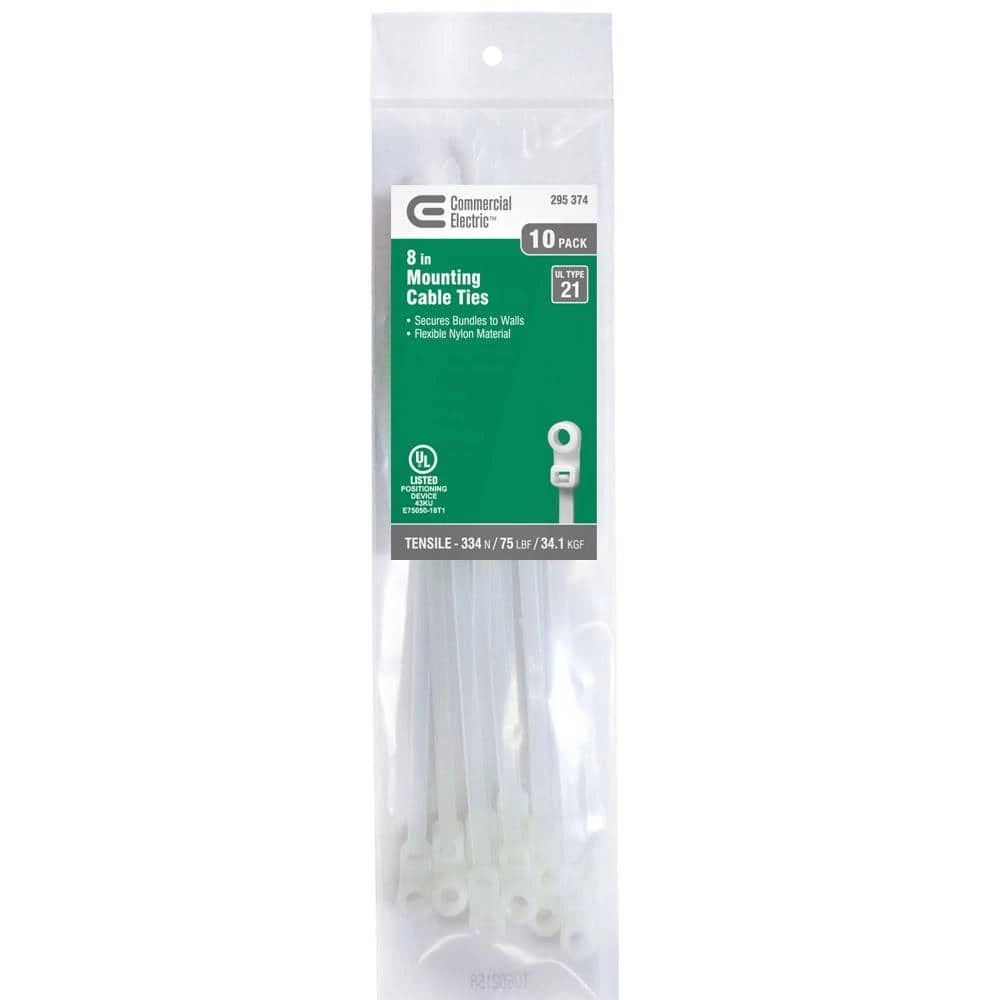 8 in. Mounting Cable Tie, Natural (10-Pack) by Commercial Electric 3 8 in. Mounting Cable Tie, Natural (10-Pack) by Commercial Electric