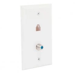 White 2-Gang 1-Phone/1-Coaxial Wall Plate (1-Pack) by Commercial Electric