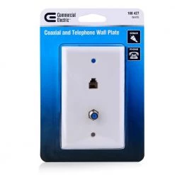 White 2-Gang 1-Phone/1-Coaxial Wall Plate (1-Pack) by Commercial Electric -Eaton Sales white commercial electric combination wall plates 217f wh c3 1000