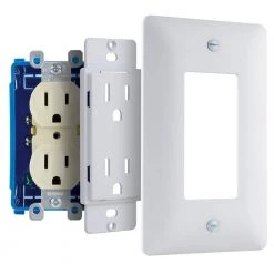 White 1-Gang Duplex Outlet Plastic Wall Plate Cover-Up Adapter (Paintable) by Commercial Electric -Eaton Sales white commercial electric outlet wall plates ppaw d 4f 1000